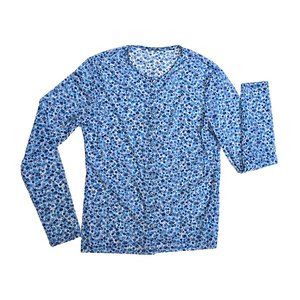 90s Style See-Through Mesh, Blue/ White Daisy Floral Long Sleeve Button Up Sz L
